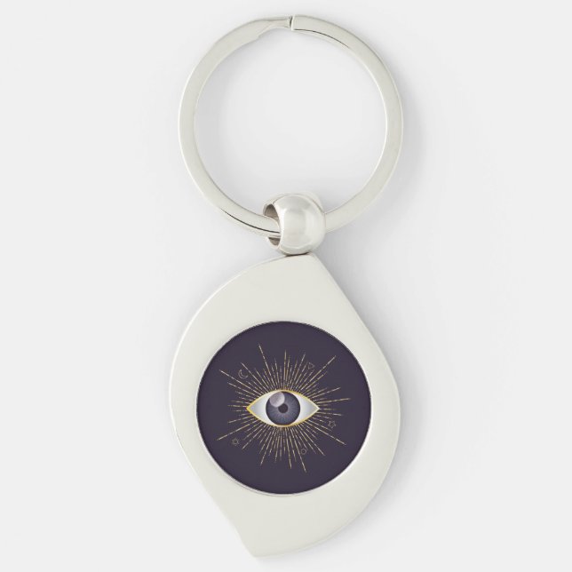 Chaveiro Mystic Mau Eye Nazar Mati Dourado e Violeta (Frente)