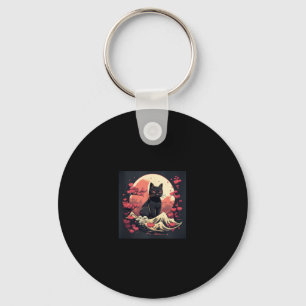 Chaveiro Mystical Sakura Night_ Black Cat com lua cheia