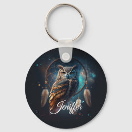 Chaveiro Mystical Space Owl with Dreamcatcher Art       