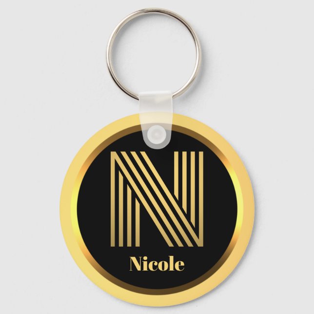 Chaveiro N Gold Monogrammed Letter Personalised Keychain (Frente)
