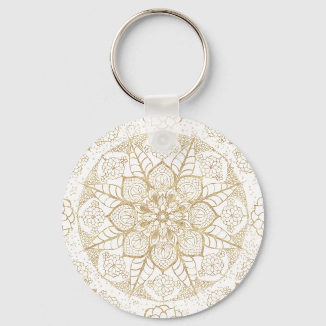 Chaveiro Na moda Boho White Dourado Mandala Floral (Frente)