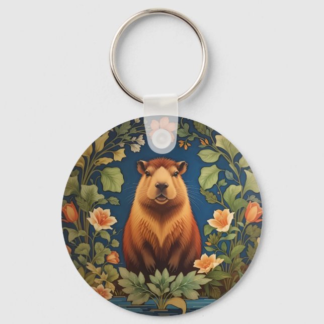 Chaveiro Na moda Capybara - Inspirada por William Morris (Frente)