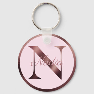 Chaveiro Na moda cor-de-rosa N Rosa Monograma Metálico Dou
