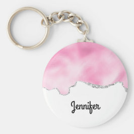 Chaveiro Na moda de Borda Glitter Cintilante Rosa e Silver