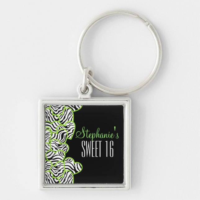 Chaveiro Na moda Green Sweet 16 Zebra Heart Design (Frente)