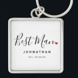 Chaveiro Na moda Melhor Casamento de Homem<br><div class="desc">O presente perfeito para qualquer homem melhor, a design divertida e moderna apresenta a letra do roteiro de tipografia do na moda com a letra "Melhor Homem" com um pequeno e bonito cheio vermelho para o coração. A design é fácil de personalizar com um nome e data de casamento estabelecida...</div>