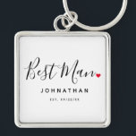 Chaveiro Na moda Melhor Casamento de Homem<br><div class="desc">O presente perfeito para qualquer homem melhor, a design divertida e moderna apresenta a letra do roteiro de tipografia do na moda com a letra "Melhor Homem" com um pequeno e bonito cheio vermelho para o coração. A design é fácil de personalizar com um nome e data de casamento estabelecida...</div>