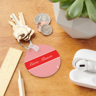 Chaveiro Na moda monograma de Bolinhas vermelhas branco