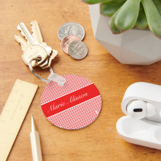 Chaveiro Na moda monograma de Bolinhas vermelhas branco