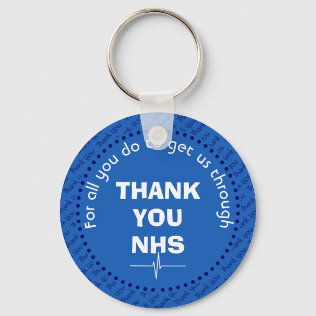 Chaveiro Na moda OBRIGADO AO Médio Personalizável NHS Azul (Frente)