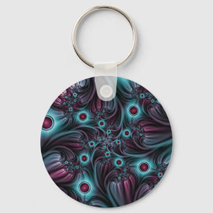 Chaveiro Na Profundidade da Arte Fractal Abstrato Azul Cor-