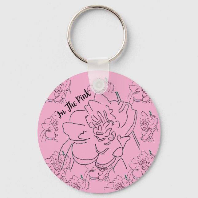 Chaveiro Na Pulseira de Chaves Peônias Rosa (Frente)
