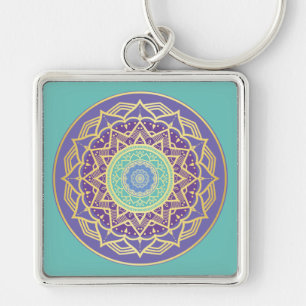 Chaveiro Namaste Roxo Índigo Dourado Turquesa Mandala Boho