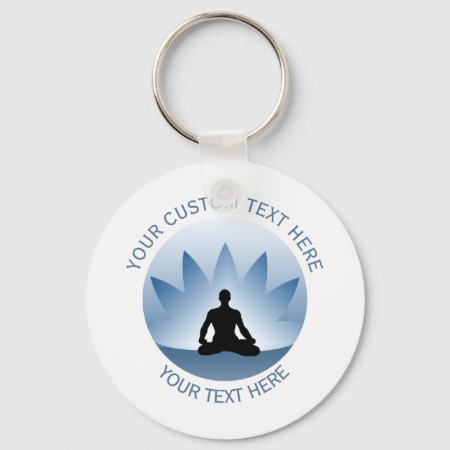 Chaveiro Namaste Yoga Lotus Pose Flor Azul Personalizado (Frente)