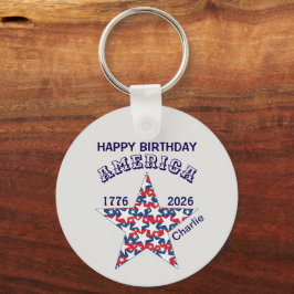 Chaveiro Name, Photo or Logo, Happy Birthday America Round