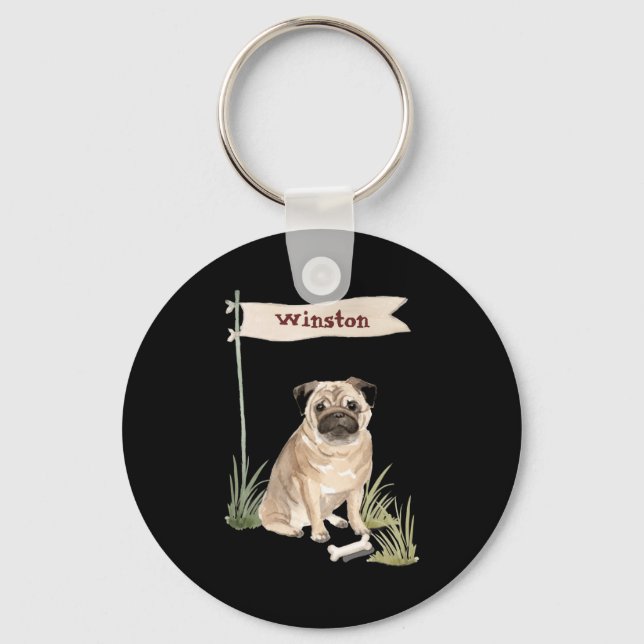 Chaveiro Name Pug Pet Dog  (Frente)