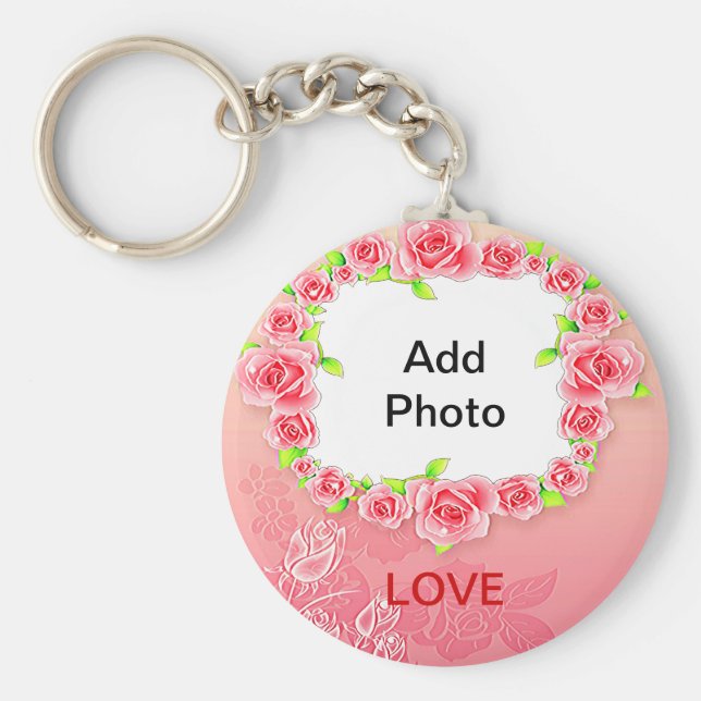 Chaveiro Namorados de Rosas Rosa Adicionar Sua Foto (Frente)