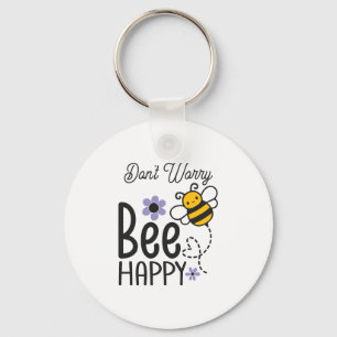Chaveiro Não se preocupe, Bee Feliz Coração Floral