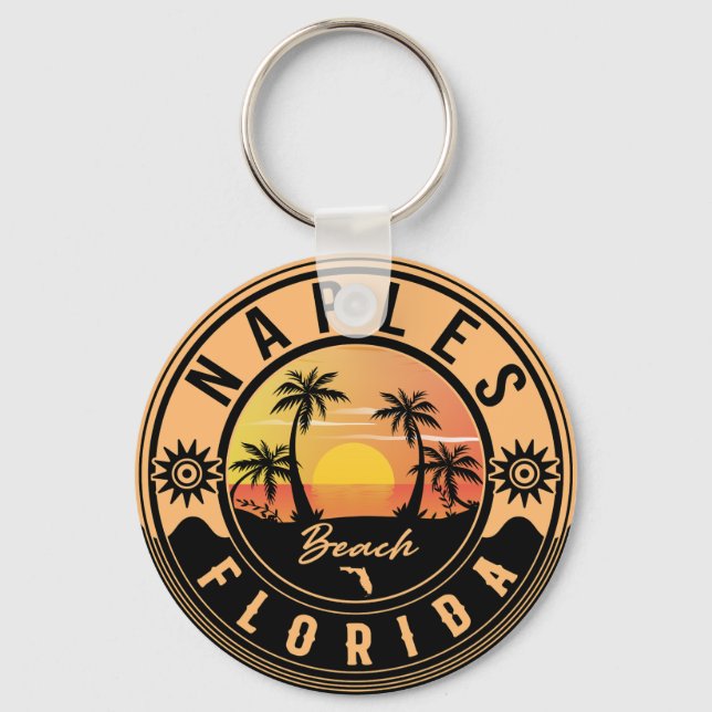 Chaveiro Nápoles Florida Beach Retro Sunset Souvenirs (Frente)