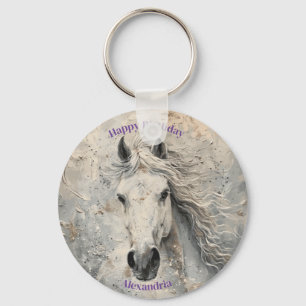 Chaveiro Nascimento do Cavalo Dourado Branco Personalizado