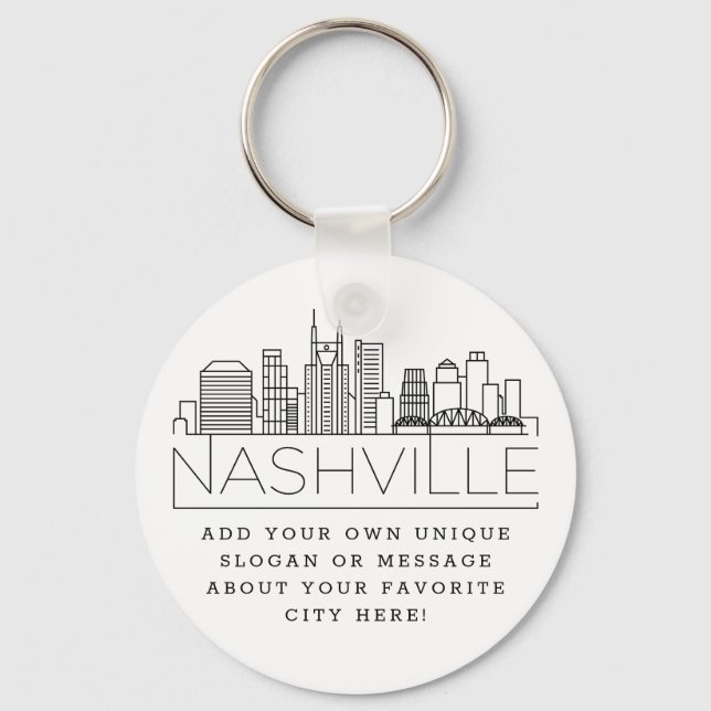 Chaveiro Nashville Estilizou Skyline | Slogan Personalizado (Frente)