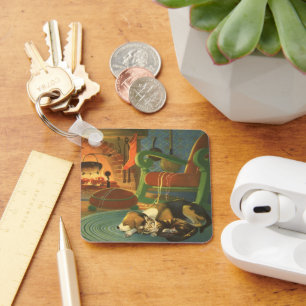 Chaveiro Natais vintages, Animais Dormindo por Lareira