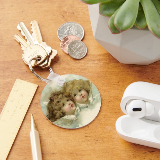 Chaveiro Natais vintages, anjos vitorianos nas nuvens (Mesa)