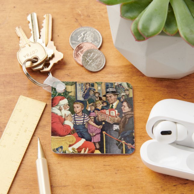 Chaveiro Natais vintages desejam, garoto no Papai Noel (Mesa)