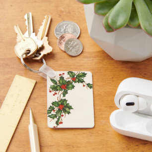 Chaveiro Natais vintages, Holly Plant com Red Berries