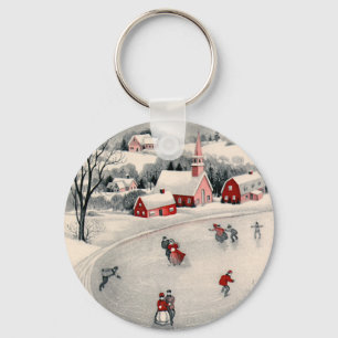 Chaveiro Natais vintages, Patinadores de Gelo Vitorianos em