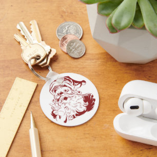 Chaveiro Natais vintages, Retro Jolly Papai Noel em Vermelh