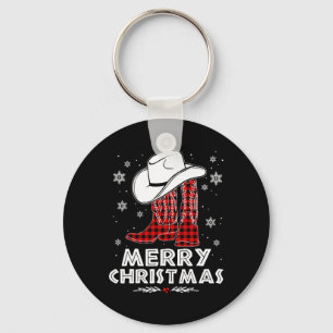 Chaveiro Natal Alegre Botas de Cowboy Xadrez Búfalo Vermelh