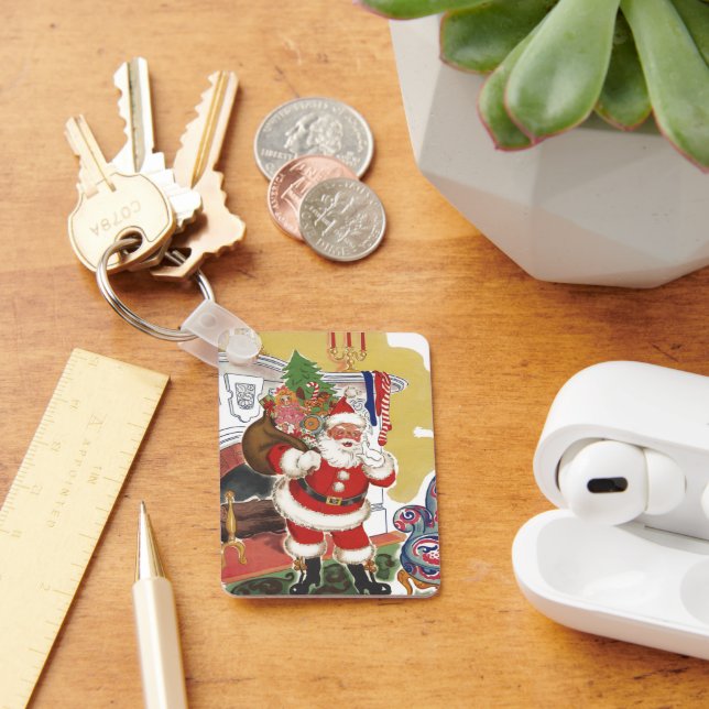 Chaveiro Natal Antigo, Alegre Papai Noel com Presentes (Mesa)