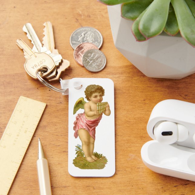 Chaveiro Natal Antigo, Anjo Músico com Flauta de Pã (Mesa)