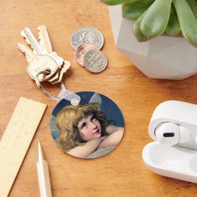 Chaveiro Natal Antigo, Bela Anjo com Estrelas Douradas (Mesa)