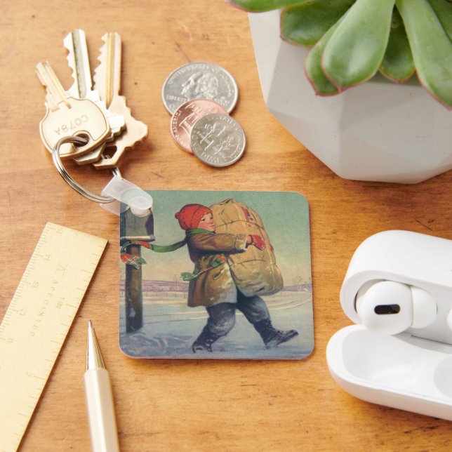 Chaveiro Natal Antigo, Criança com Grande Pacote (Mesa)