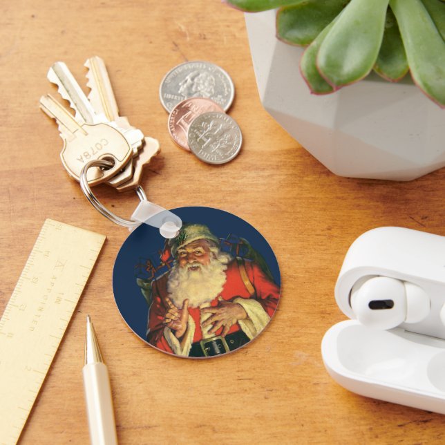Chaveiro Natal Antigo, Papai Noel Alegre com Presentes (Mesa)
