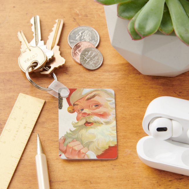 Chaveiro Natal Antigo, Papai Noel Alegre com um Segredo (Mesa)