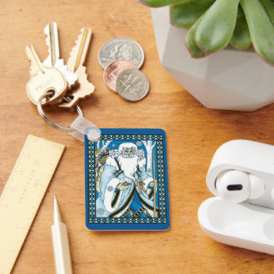 Chaveiro Natal Antigo, Papai Noel Azul com Bola de Neve