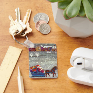 Chaveiro Natal Antigo, Papai Noel Cavalo Trenó Aberto