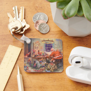 Chaveiro Natal Antigo, Papai Noel com Oficina de Elfos