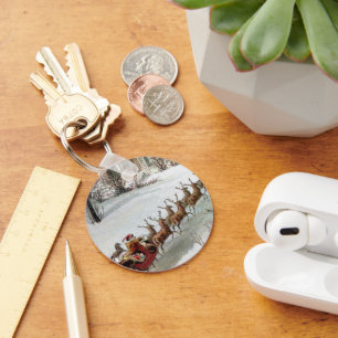 Chaveiro Natal Antigo, Papai Noel com Rena