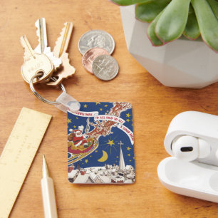 Chaveiro Natal Antigo Papai Noel Com Rena Voadora