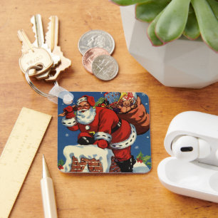 Chaveiro Natal Antigo, Papai Noel Descendo a Chaminé com Br