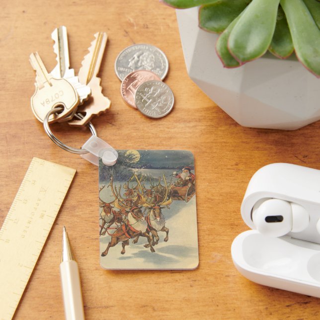 Chaveiro Natal Antigo Papai Noel Trenó com Rena (Mesa)