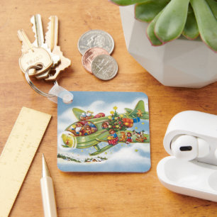 Chaveiro Natal Antigo, Papai Noel Voando em um Avião