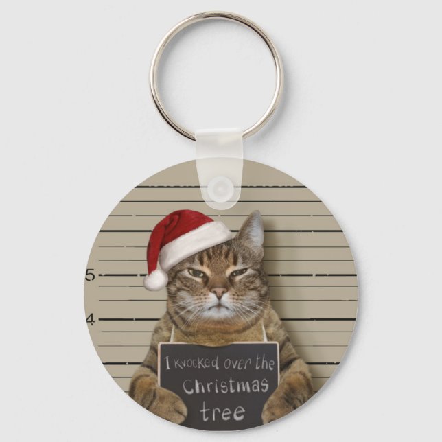 Chaveiro Natal de Gato de Mugshot (Frente)