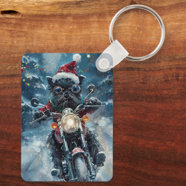 Chaveiro Natal de Motocicleta de Cachorro Affenpinscher (Verso)