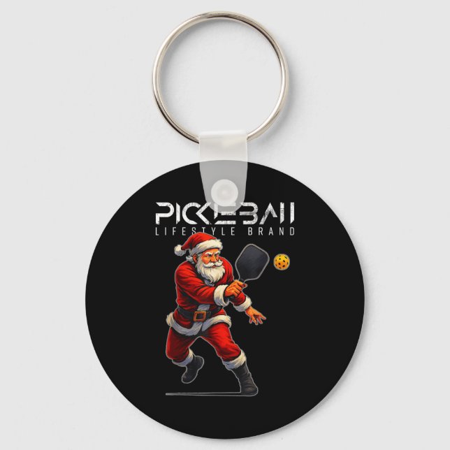 Chaveiro Natal de pickleball com raquete balançando feriado (Frente)