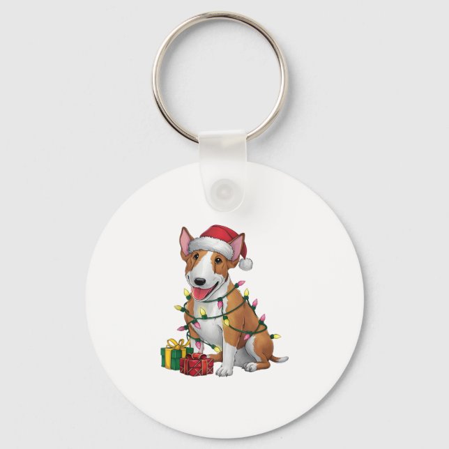 Chaveiro Natal de Santa Hat Touro Terrier Cachorro (Frente)